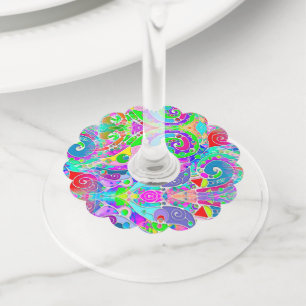 Étiquette Pour Verre De Vin Art de motif peint à la main et numériquement 22