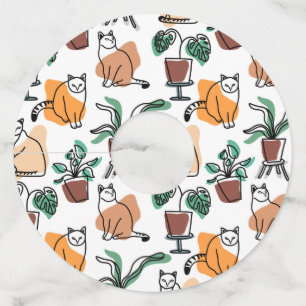 Étiquette Pour Verre De Vin Art de trait dessin chats et fleurs