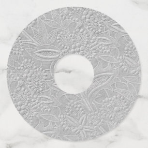Étiquette Pour Verre De Vin Aspect floral embossé gris