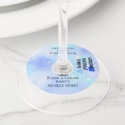 Étiquette Pour Verre De Vin Baby Making Potion Blue Hearts Baby shower Toast (De près)