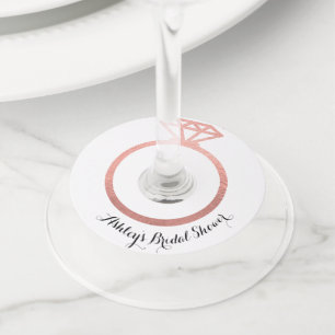 Étiquette Pour Verre De Vin Bague en or rose pour la douche de la mariée 