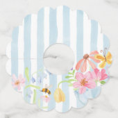 Étiquette Pour Verre De Vin Bandes bleues blanc aquarelle floral (Dos)