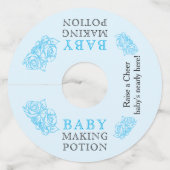 Étiquette Pour Verre De Vin Bébé faisant potion Baby shower bleu toast (Devant)