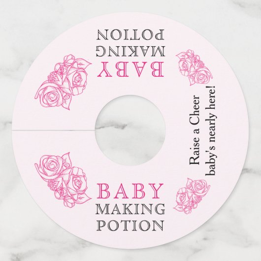 Étiquette Pour Verre De Vin Bébé faisant potion Baby shower rose toast (Devant)