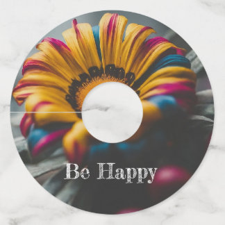 Étiquette Pour Verre De Vin Belle Fleur et être heureux