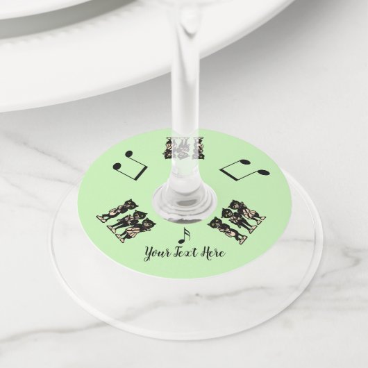 Étiquette Pour Verre De Vin Black Cat Musiciens Instruments Notes musicales Ve (De près)