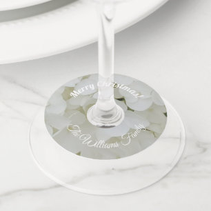 Étiquette Pour Verre De Vin Blanc Hydrangea Floral Ajouter nom et texte