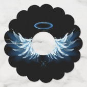 Étiquette Pour Verre De Vin Blue Glowing Angel Wings on black background (Devant)