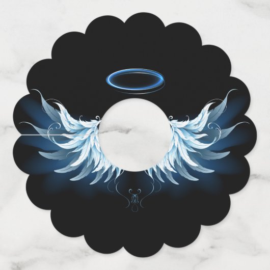 Étiquette Pour Verre De Vin Blue Glowing Angel Wings on black background (Dos)