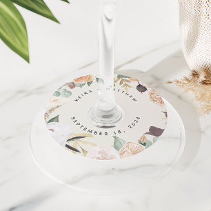 Étiquette Pour Verre De Vin Boho Blooms   Floral moderne Mariage personnalisé