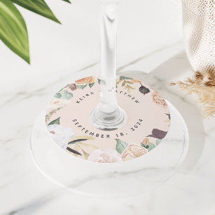 Étiquette Pour Verre De Vin Boho Blooms   Floral moderne Mariage personnalisé