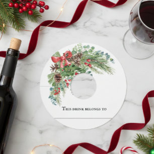 Étiquette Pour Verre De Vin Bouquet de Noël hivernal de mariage de pin