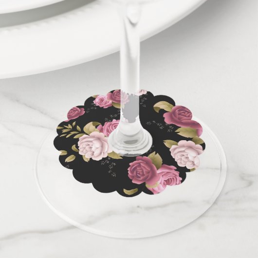 Étiquette Pour Verre De Vin Bouquets de Roses 3 (De près)