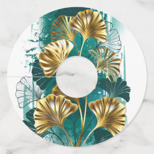 Étiquette Pour Verre De Vin Branche avec Feuilles d'or Ginko Biloba