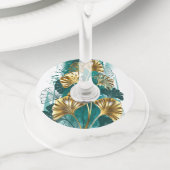 Étiquette Pour Verre De Vin Branche avec Feuilles d'or Ginko Biloba (De près)