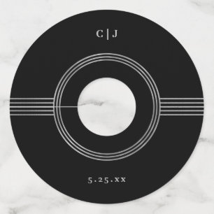 Étiquette Pour Verre De Vin Cadre élégant   Mariage de monogramme argenté et n