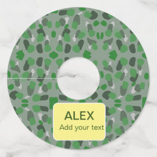 Étiquette Pour Verre De Vin Camouflage vert camo ajouter nom texte école collè