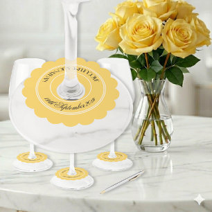Étiquette Pour Verre De Vin Célébration de Mariage Jaune Ensoleillé Écriture É