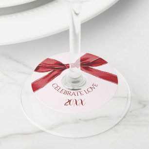 Étiquette Pour Verre De Vin Célébrez l'amour Élégant Nœud Jour de la Saint-Val