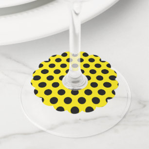 Étiquette Pour Verre De Vin Cercles noirs sur fond jaune