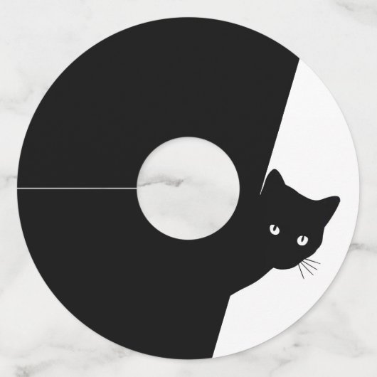 Étiquette Pour Verre De Vin Chat noir (Devant)