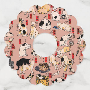 Étiquette Pour Verre De Vin Chats japonais Ukiyo-e Art drôle