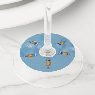 Étiquette Pour Verre De Vin Chouette colorée Imaginaire sur les cercles bleus