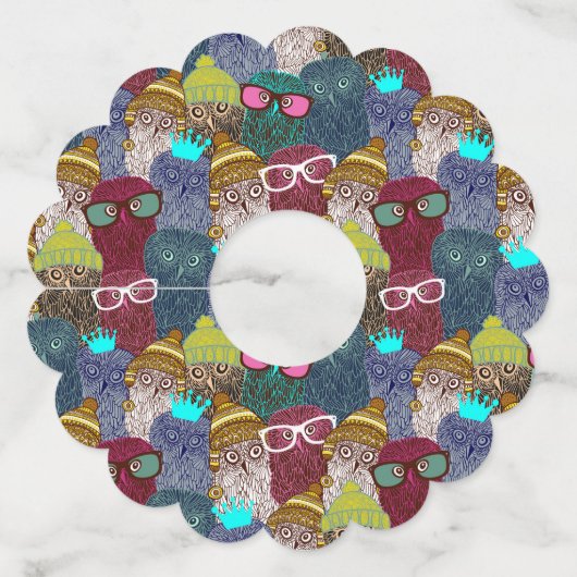 Étiquette Pour Verre De Vin Chouette dans la couronne (Devant)