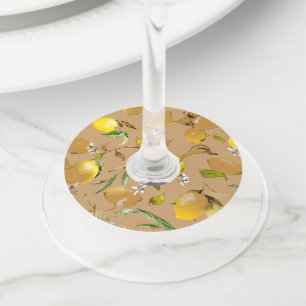 Étiquette Pour Verre De Vin citrons d'aquarelle 33