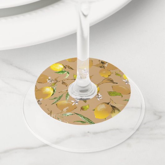 Étiquette Pour Verre De Vin citrons d'aquarelle 33 (De près)