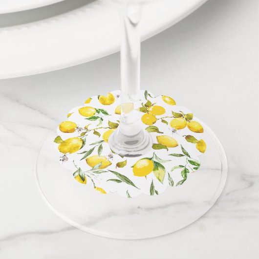 Étiquette Pour Verre De Vin citrons d'aquarelle 5 (De près)