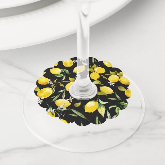 Étiquette Pour Verre De Vin citrons d'aquarelle 7 (De près)