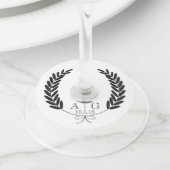Étiquette Pour Verre De Vin Classique moderne Laurels & Couple's Initials Mari (De près)