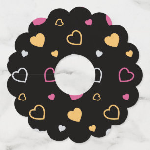 Étiquette Pour Verre De Vin Coeurs stylisés motif 3