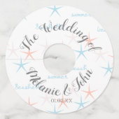 Étiquette Pour Verre De Vin Coquillages Étoile de Mer Mariage sur la Plage- No (Devant)