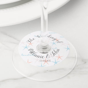 Étiquette Pour Verre De Vin Coquillages Étoile de mer Plage Mariage - Nom des 