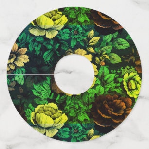 Étiquette Pour Verre De Vin Couleurs uniques imprimé floral vintage