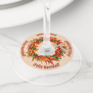 Étiquette Pour Verre De Vin Couronne de Ristra de Chili personnalisée du Sud-O
