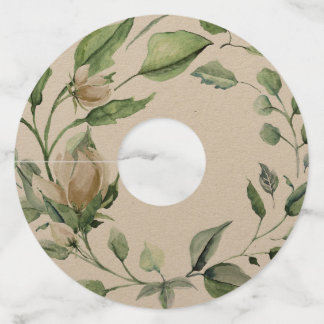 Étiquette Pour Verre De Vin Couronne florale à l'aquarelle vintage blanc crème