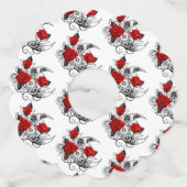 Étiquette Pour Verre De Vin Croissant mécanique avec roses rouges (Devant)