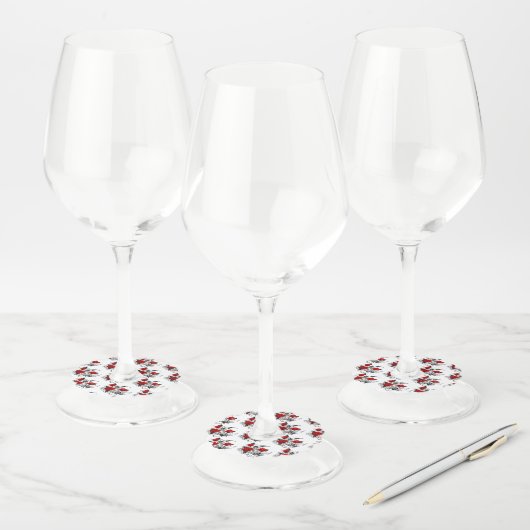 Étiquette Pour Verre De Vin Croissant mécanique avec roses rouges (Lot)
