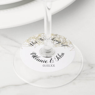 Étiquette Pour Verre De Vin Cube de feuille industrielle Mariage - Nom du coup