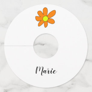 Étiquette Pour Verre De Vin Daisy abstrait jaune orange ajouter un nom de text