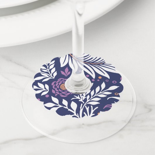Étiquette Pour Verre De Vin Design floral 22 (De près)