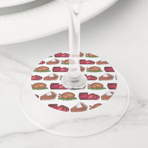 Étiquette Pour Verre De Vin Dîner Thanksgiving Turquie Cranberry Citrouille Pi
