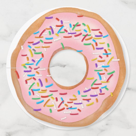 Étiquette Pour Verre De Vin Donut Pink Frosting Sprinkles Cute | (Devant)