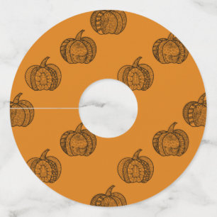 Étiquette Pour Verre De Vin Doodles d'Halloween boho mandala citrouilles Autom