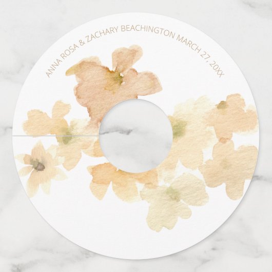 Étiquette Pour Verre De Vin *~* Douce Abstraction Florale Aquarelle Beige Pêch (Devant)