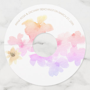 Étiquette Pour Verre De Vin *~* Douce Ombre Florale Rose Pêche Aquarelle