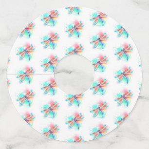 Étiquette Pour Verre De Vin Dragonfly rouge sur l'arrière - plan aquarelle